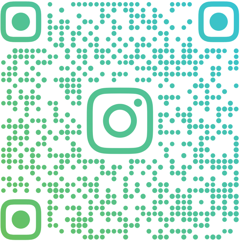 QR-Code für Instagram, grün-blaues Design mit dem Instagram-Logo in der Mitte.