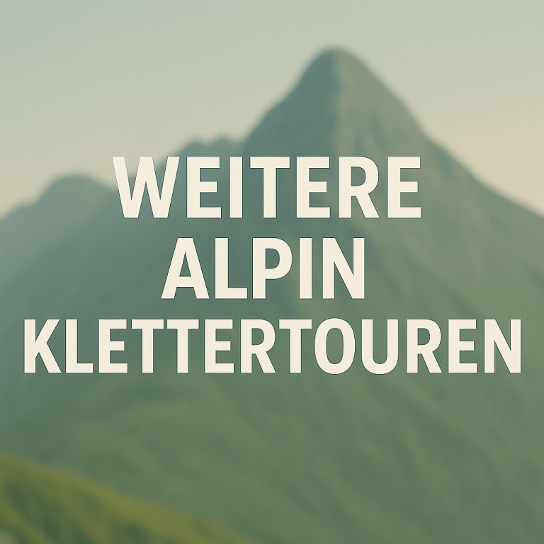 Hintergrundbild eines Bergs mit Text über Alpinklettertouren.