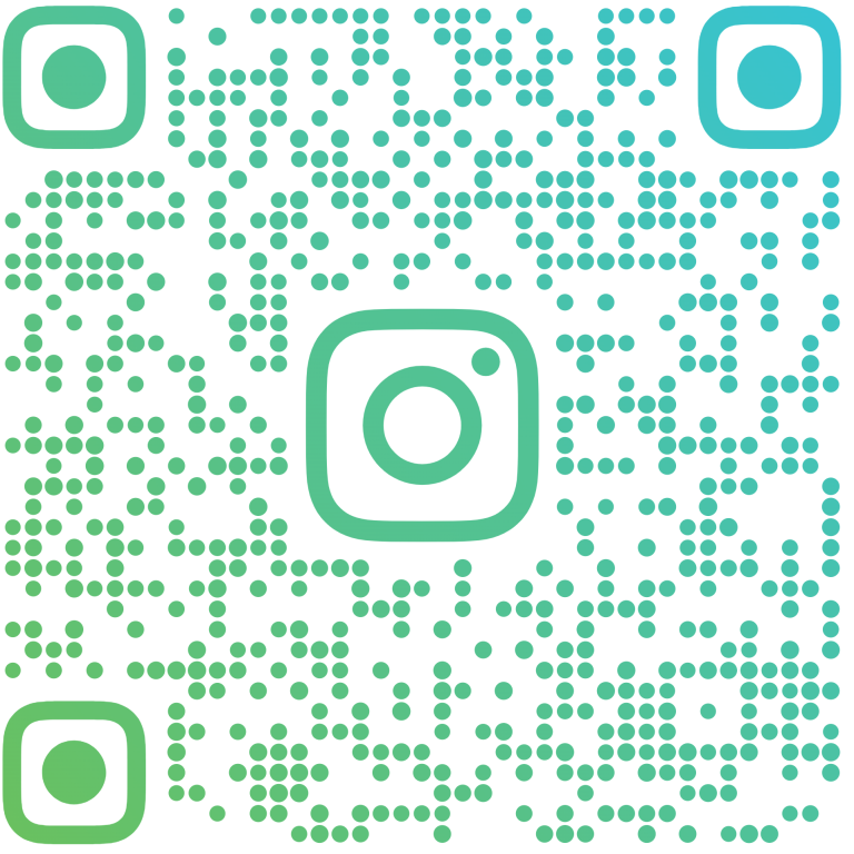 QR-Code für Instagram, grün-blaues Design mit dem Instagram-Logo in der Mitte.